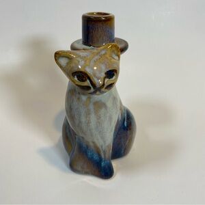 Vintage NORTH EAGLE Studio Art Pottery CAT Candleholder 6" High